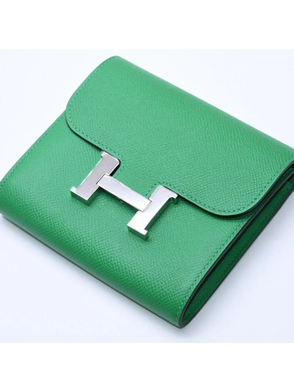 Hermes Bifold Wallet Silver Veau Epsom Green